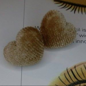 Tan Velvet Heart Post Earrings